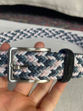 Woven Elastic Belt in Navy, Light Pink & Gray - Unbranded